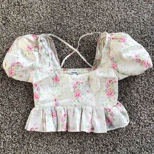 Maison Amory Anthropologie Blouse Womens Small Pink Floral Romance Galore Top